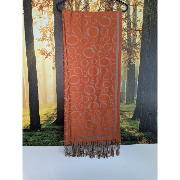 PASHMINA Scarf Shawl Wrap 100% Pashmina Orange/Brown w/ Fringe 66" X 28" - Picture 2 of 6